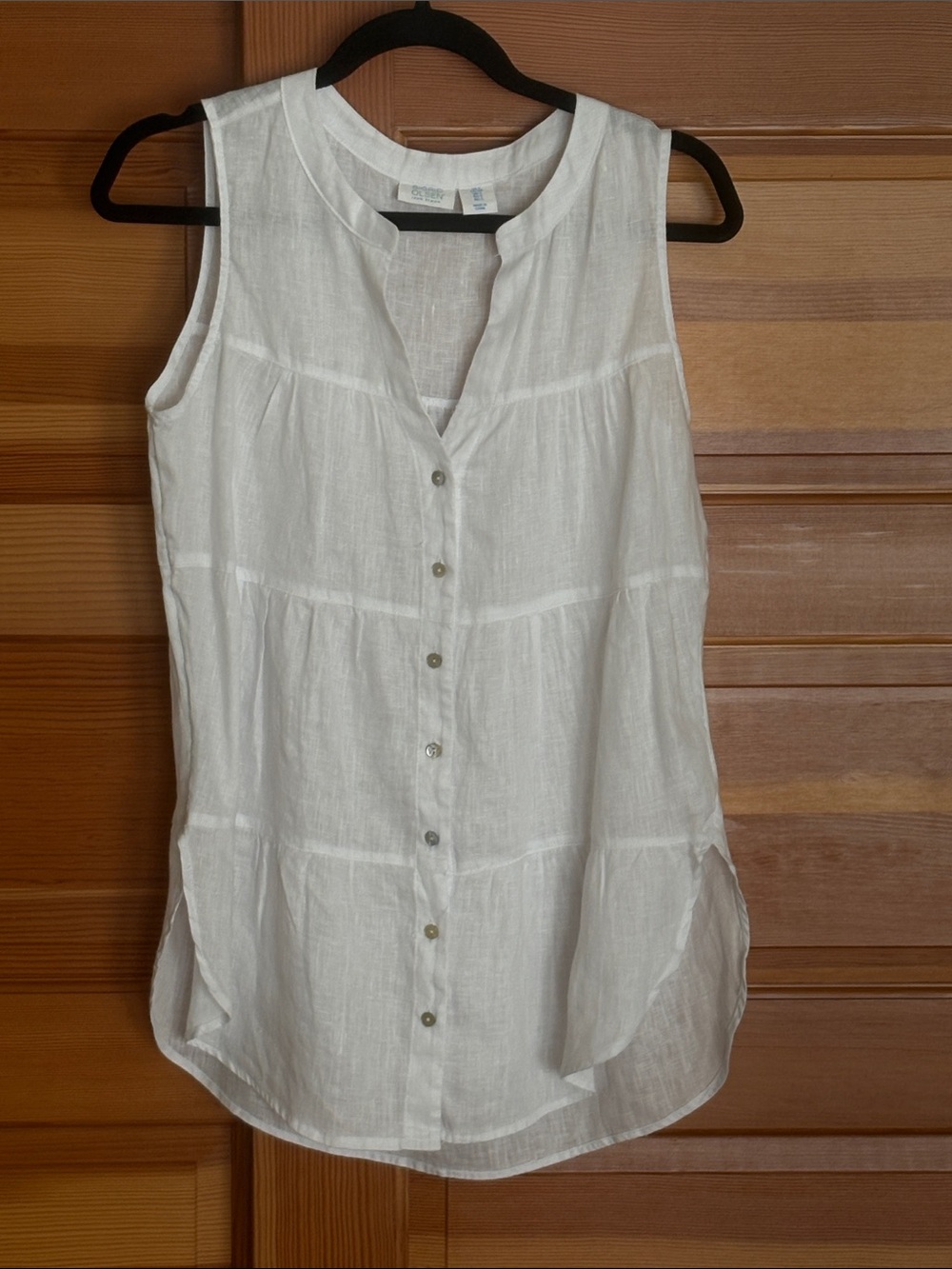 Sigrid Olsen White Button-Front Linen Top